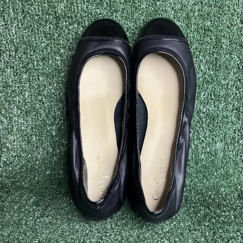 NEW Cole Haan Women Air Tali Pump Size 10.5 Black Leather Low Wedge Slip On Shoe - Picture 5 of 10